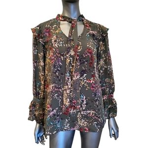 153. Jodifl Green Floral Lightweight Blouse - Size Small